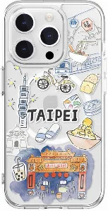 Apple iPhone 15 Pro Magsafe Şarj Özellikli Çizim Desenli Şok Önleyicili Şeffaf Switcheasy City-M Taipei Kapak - Şeffaf