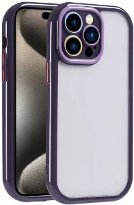 Apple iPhone 15 Pro Max (6.7) Kılıf Kamera Korumalı Renkli Kenar ve Çerçeve Tasarımlı Vitamin Kapak - Koyu Mor