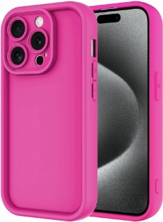 Apple iPhone 15 Pro Max (6.7) Kılıf Kamera Korumalı Silikon Ananas Kapak - Pembe Koyu