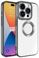 Apple iPhone 15 Pro Max (6.7) Kılıf Kamera Lens Korumalı Şeffaf Renkli Logo Gösteren Parlak Kapak - Füme