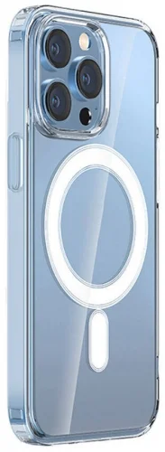 Apple iPhone 15 Pro Max (6.7) Kılıf Magsafe Şarj Özellikli Şeffaf Sert PC Embos Kapak - Şeffaf