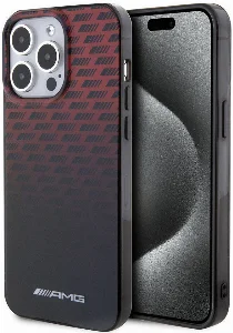 Apple iPhone 15 Pro Max (6.7) Kılıf AMG Orjinal Lisanslı Çift Katmanlı Küçük Logolu Dörtgen Şerit Desenli Kapak - Siyah