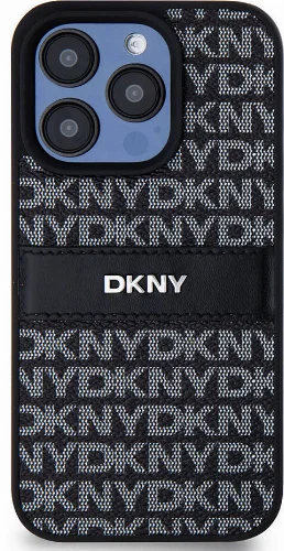 Apple iPhone 15 Pro Max (6.7) Kılıf DKNY Orjinal Lisanslı 3D Yazılı Repeat Texture Pattern Kapak - Siyah