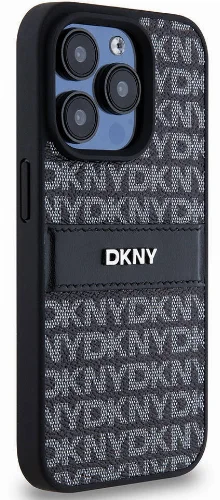 Apple iPhone 15 Pro Max (6.7) Kılıf DKNY Orjinal Lisanslı 3D Yazılı Repeat Texture Pattern Kapak - Siyah