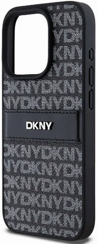 Apple iPhone 15 Pro Max (6.7) Kılıf DKNY Orjinal Lisanslı 3D Yazılı Repeat Texture Pattern Kapak - Siyah