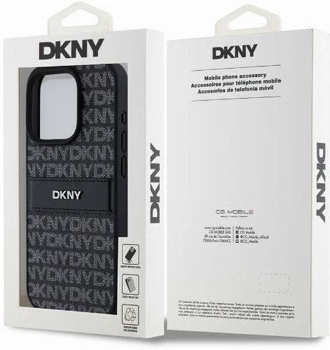 Apple iPhone 15 Pro Max (6.7) Kılıf DKNY Orjinal Lisanslı 3D Yazılı Repeat Texture Pattern Kapak - Siyah