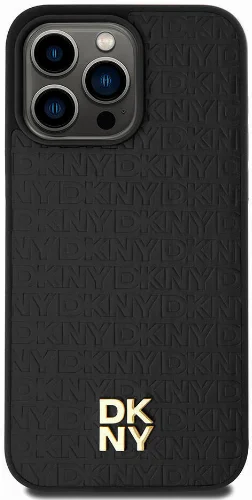 Apple iPhone 15 Pro Max (6.7) Kılıf DKNY Orjinal Lisanslı Magsafe Şarj Özellikli 3D Yazılı Repeat Pattern Kapak - Siyah