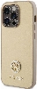 Apple iPhone 15 Pro Max Kılıf Guess Orjinal Lisanslı Deri 4G Metal Logo Strass Kapak - Gold