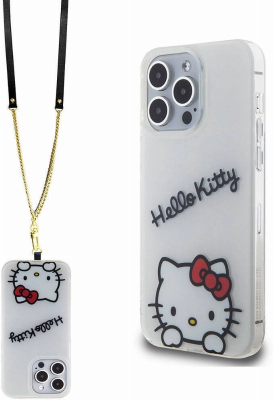 Apple iPhone 15 Pro Max (6.7) Kılıf Hello Kitty Orjinal Lisanslı Askılı Yazı ve İkonik Logolu Daydreaming Kapak - Beyaz