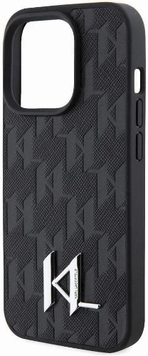 Apple iPhone 15 Pro Max (6.7) Kılıf Karl Lagerfeld Hot Stamp K&L Metal Logo Orjinal Lisanslı Kapak - Siyah