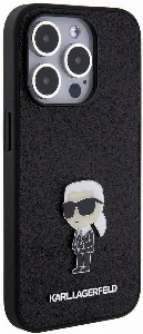 Apple iPhone 15 Pro Max (6.7) Kılıf Karl Lagerfeld İkonik Fixed Glitter Metal Logo Orjinal Lisanslı Kapak - Siyah