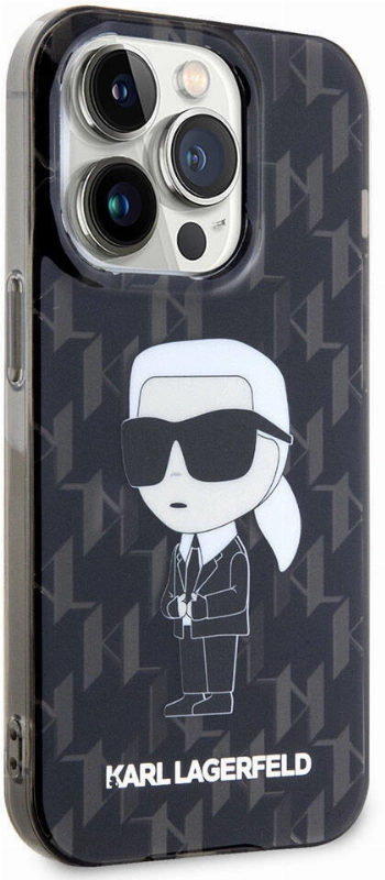 Apple iPhone 15 Pro Max (6.7) Kılıf Karl Lagerfeld IML İkonik Monogram Orjinal Lisanslı Kapak - Siyah