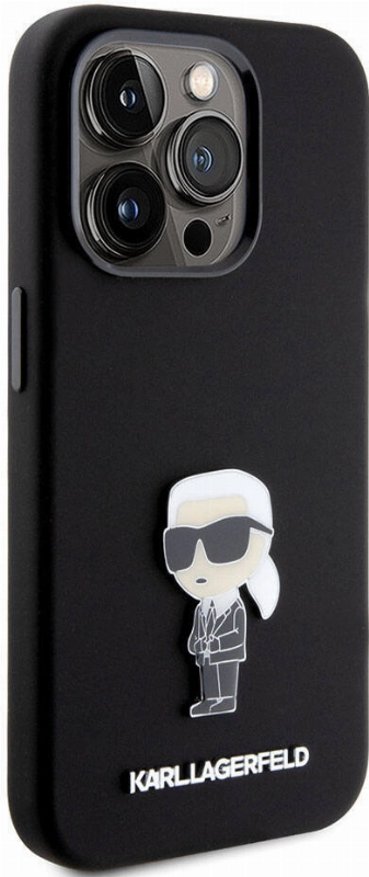 Apple iPhone 15 Pro Max (6.7) Kılıf Karl Lagerfeld Silikon İkonik Metal Logo Orjinal Lisanslı Kapak - Siyah