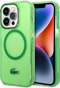 Apple iPhone 15 Pro Max Kılıf Lacoste Orjinal Lisanslı Magsafe Şarj Özellikli Transparan Timsah Logo Baskılı Kapak - Yeşil