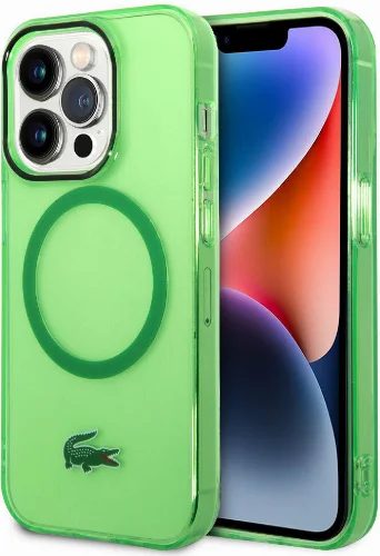 Apple iPhone 15 Pro Max Kılıf Lacoste Orjinal Lisanslı Magsafe Şarj Özellikli Transparan Timsah Logo Baskılı Kapak - Yeşil