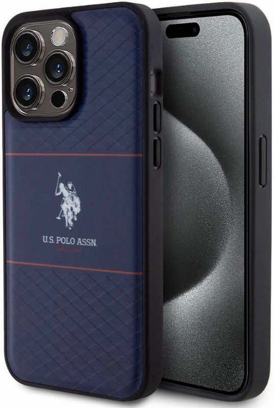 Apple iPhone 15 Pro Max (6.7) Kılıf U.S. Polo Assn. Orjinal Lisanslı Deri Şeritli Logo Dizayn Kapak - Lacivert