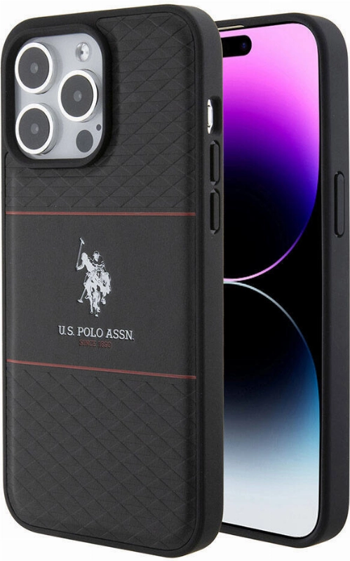 Apple iPhone 15 Pro Max (6.7) Kılıf U.S. Polo Assn. Orjinal Lisanslı Deri Şeritli Logo Dizayn Kapak - Siyah