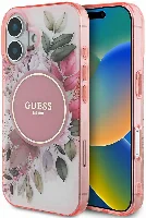 Apple iPhone 16 Guess Orjinal Lisanslı Magsafe Şarj Özellikli IML Baskılı Yazı Logolu Flower Tonal Circle Kapak - Pembe