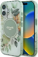 Apple iPhone 16 Guess Orjinal Lisanslı Magsafe Şarj Özellikli IML Baskılı Yazı Logolu Flower Tonal Circle Kapak - Yeşil