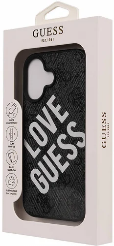 Apple iPhone 16 (6.1) Kılıf Guess Orjinal Lisanslı Big Love Guess Kapak - Siyah