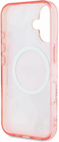 Apple iPhone 16 Plus Guess Orjinal Lisanslı Magsafe Şarj Özellikli IML Baskılı Yazı Logolu Flower Tonal Circle Kapak - Pembe