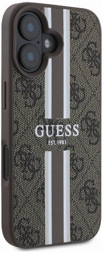 Apple iPhone 16 Plus (6.7) Kılıf Guess Orjinal Lisanslı Magsafe Şarj Özellikli 4G Şerit Tasarımlı Printed Kapak - Siyah