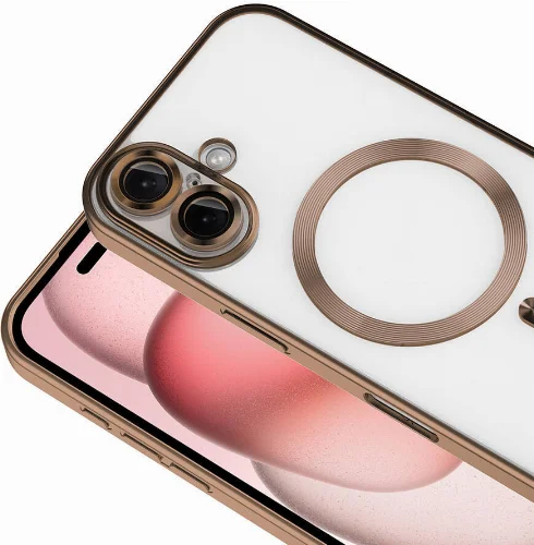 Apple iPhone 16 Plus (6.7) Kılıf Kamera Korumalı Şeffaf Magsafe Wireless Şarj Özellikli Demre Kapak - Rose Gold