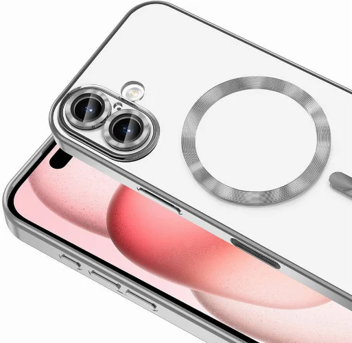 Apple iPhone 16 Plus (6.7) Kılıf Kamera Korumalı Şeffaf Magsafe Wireless Şarj Özellikli Demre Kapak - Rose Gold