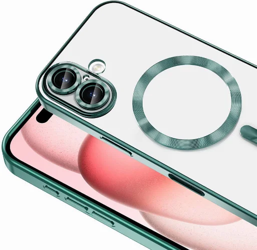 Apple iPhone 16 Plus (6.7) Kılıf Kamera Korumalı Şeffaf Magsafe Wireless Şarj Özellikli Demre Kapak - Rose Gold