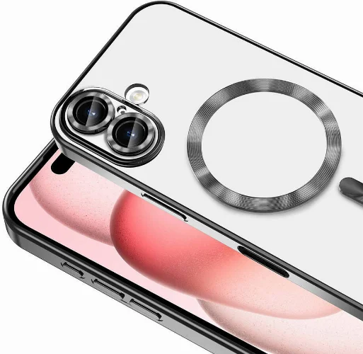 Apple iPhone 16 Plus (6.7) Kılıf Kamera Korumalı Şeffaf Magsafe Wireless Şarj Özellikli Demre Kapak - Siyah