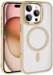 Apple iPhone 16 Pro (6.3) Kılıf Wireless Şarj Özellikli Zore Krom Magsafe Silikon Kapak - Gold