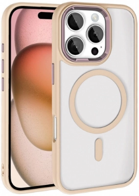 Apple iPhone 16 Pro (6.3) Kılıf Wireless Şarj Özellikli Zore Krom Magsafe Silikon Kapak - Rose Gold