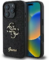 Apple iPhone 16 Pro (6.3) Kılıf Guess Orjinal Lisanslı 4G Büyük Metal Logolu Glitter Kapak - Siyah