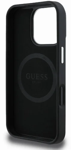 Apple iPhone 16 Pro (6.3) Kılıf Guess Orjinal Lisanslı Grained Triangle Kapak - Siyah