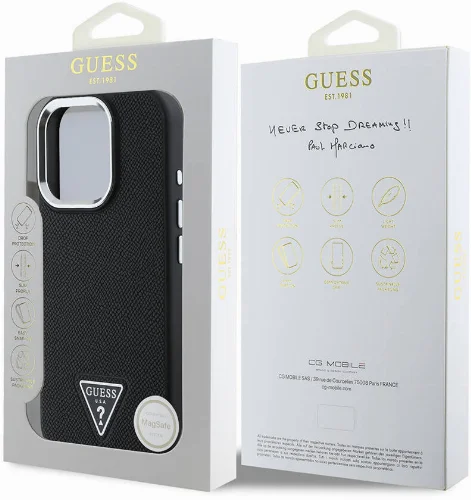 Apple iPhone 16 Pro (6.3) Kılıf Guess Orjinal Lisanslı Grained Triangle Kapak - Siyah