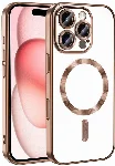 Apple iPhone 16 Pro (6.3) Kılıf Kamera Korumalı Şeffaf Magsafe Wireless Şarj Özellikli Demre Kapak - Bej Gold