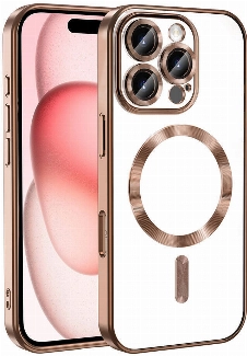 Apple iPhone 16 Pro (6.3) Kılıf Kamera Korumalı Şeffaf Magsafe Wireless Şarj Özellikli Demre Kapak - Bej Gold