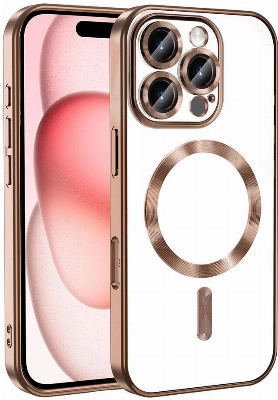 Apple iPhone 16 Pro (6.3) Kılıf Kamera Korumalı Şeffaf Magsafe Wireless Şarj Özellikli Demre Kapak - Bej Gold