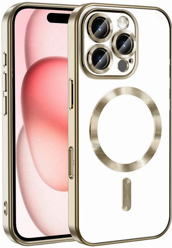 Apple iPhone 16 Pro (6.3) Kılıf Kamera Korumalı Şeffaf Magsafe Wireless Şarj Özellikli Demre Kapak - Gold