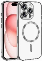 Apple iPhone 16 Pro (6.3) Kılıf Kamera Korumalı Şeffaf Magsafe Wireless Şarj Özellikli Demre Kapak - Gümüş