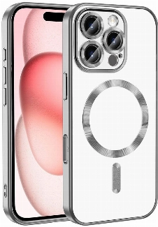 Apple iPhone 16 Pro (6.3) Kılıf Kamera Korumalı Şeffaf Magsafe Wireless Şarj Özellikli Demre Kapak - Gümüş