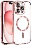 Apple iPhone 16 Pro (6.3) Kılıf Kamera Korumalı Şeffaf Magsafe Wireless Şarj Özellikli Demre Kapak - Rose Gold