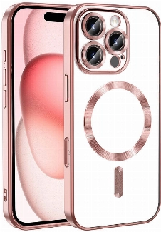 Apple iPhone 16 Pro (6.3) Kılıf Kamera Korumalı Şeffaf Magsafe Wireless Şarj Özellikli Demre Kapak - Rose Gold