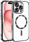 Apple iPhone 16 Pro (6.3) Kılıf Kamera Korumalı Şeffaf Magsafe Wireless Şarj Özellikli Demre Kapak - Siyah