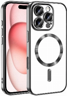 Apple iPhone 16 Pro (6.3) Kılıf Kamera Korumalı Şeffaf Magsafe Wireless Şarj Özellikli Demre Kapak - Siyah