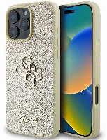 Apple iPhone 16 Pro Max (6.9) Kılıf Guess Orjinal Lisanslı 4G Büyük Metal Logolu Glitter Kapak - Gold