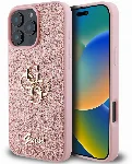 Apple iPhone 16 Pro Max (6.9) Kılıf Guess Orjinal Lisanslı 4G Büyük Metal Logolu Glitter Kapak - Pembe