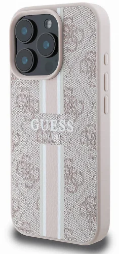 Apple iPhone 16 Pro Max (6.9) Kılıf Guess Orjinal Lisanslı Magsafe Şarj Özellikli 4G Şerit Tasarımlı Printed Kapak - Pembe