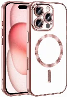  Kılıf Kamera Korumalı Şeffaf Magsafe Wireless Şarj Özellikli Demre Kapak - Rose Gold