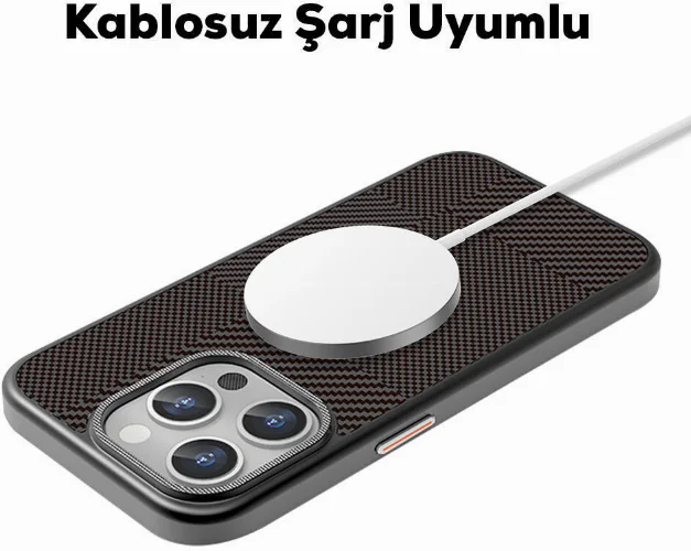 Apple iPhone 16 Pro Max (6.7) Kılıf Magsafe Şarj Özellikli Karbon Fiber Desenli Mutural Montage Kapak - Siyah